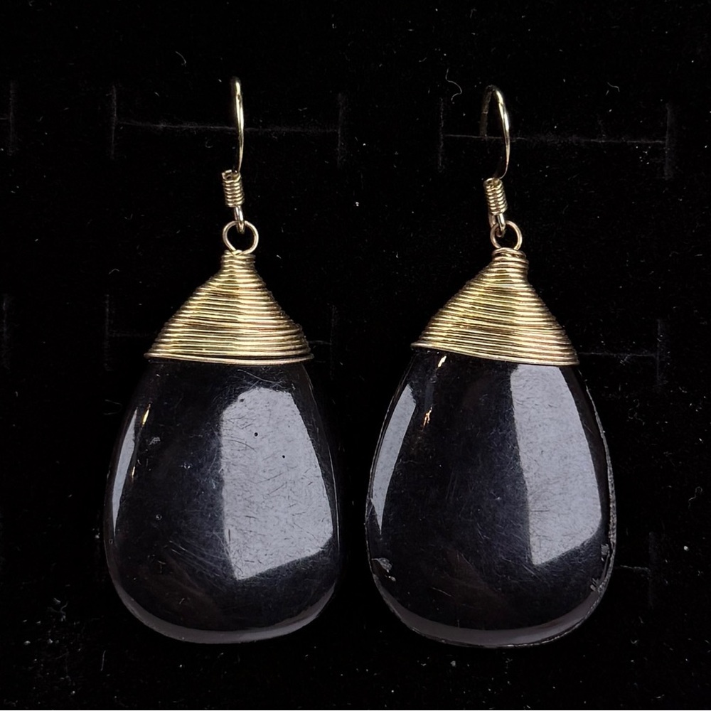 Beautiful Boho weighted black and bronze tone wire wrapped pierced earrings